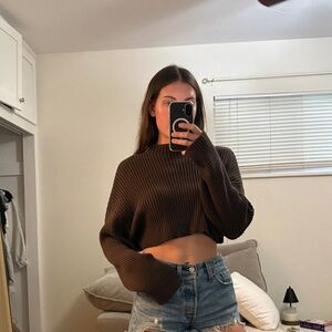 Brown Ribbed Turtleneck Sweater